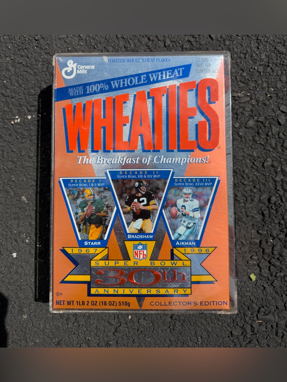 1996 NFL Super Bowl 30th Anniversary Wheaties Box - Starr - Bradshaw - Aikman
